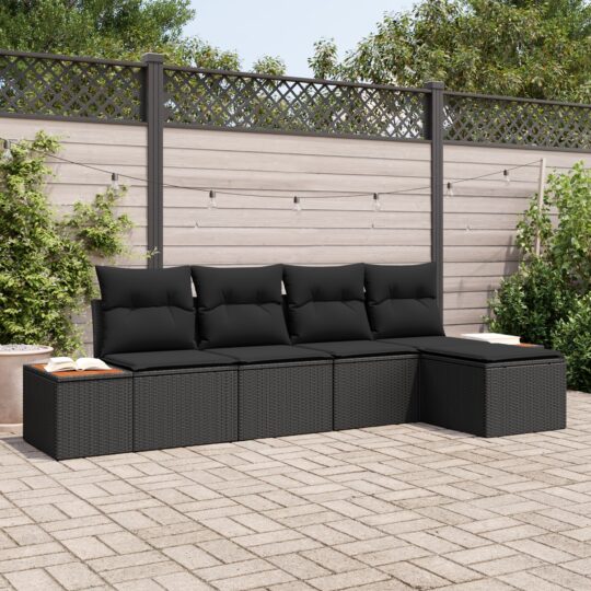 Set de canapele pentru grădină 5 pcs Negru 184 x 62 x 85 cm