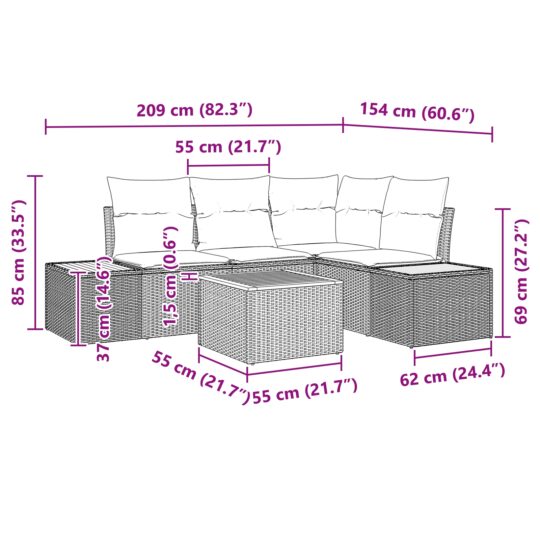 3356747 13 Set de canapele pentru grădină cu pernă 5 pcs negru și crem 3356747 13