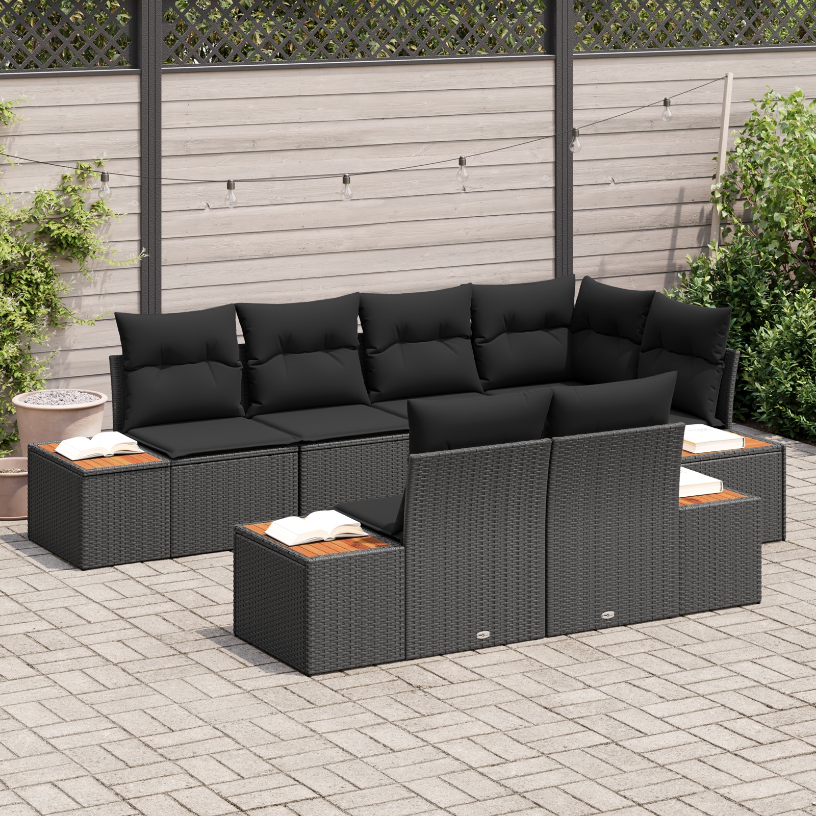 3356773 3 Set de canapele pentru grădină 7 pcs Negru 264 x 154 x 85 cm Set de canapele pentru grădină 7 pcs Negru 264 x 154 x 85 cm - imagine 3