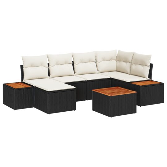 3356792 2 Set de canapele pentru grădină cu pernă 7 pcs negru și crem 3356792 2