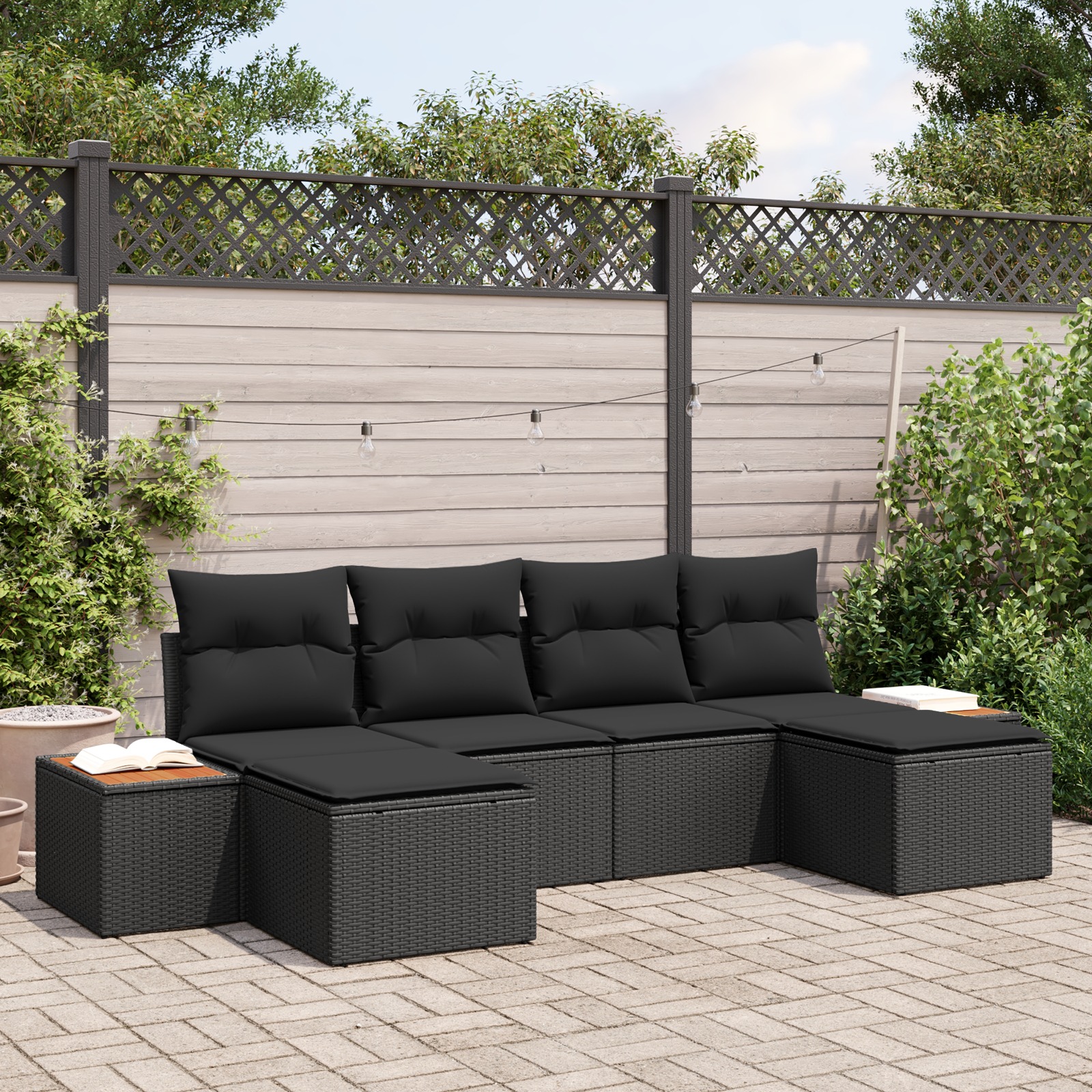 3356808 1 Set de canapele pentru grădină 6 pcs Negru 184 x 62 x 85 cm Set de canapele pentru grădină 6 pcs Negru 184 x 62 x 85 cm