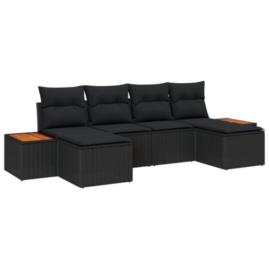 3356808 2 Set de canapele pentru grădină 6 pcs Negru 184 x 62 x 85 cm 3356808 2