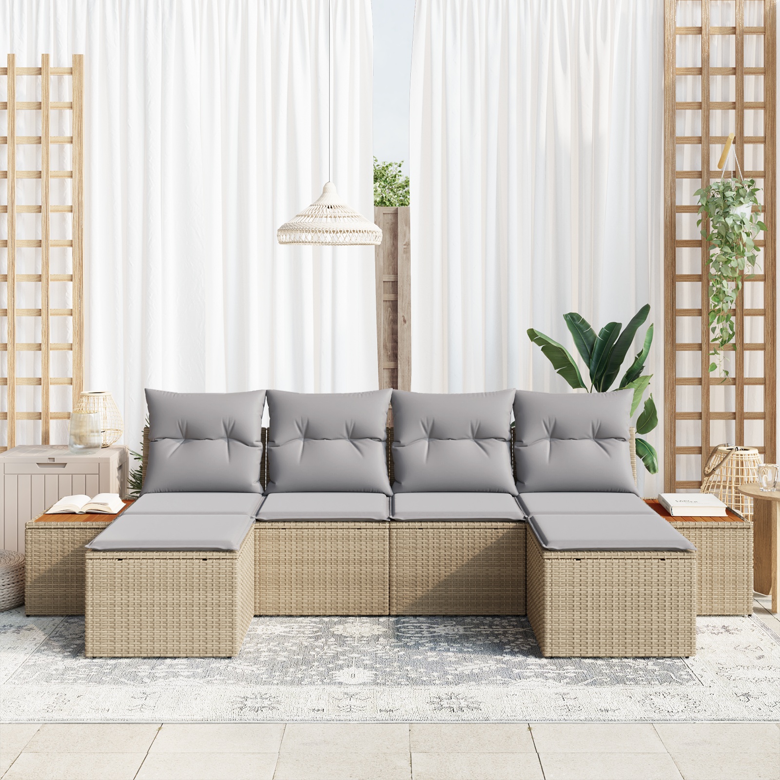 3356810 3 Set de canapele pentru grădină 6 pcs bej și gri deschis Set de canapele pentru grădină 6 pcs bej și gri deschis - imagine 3