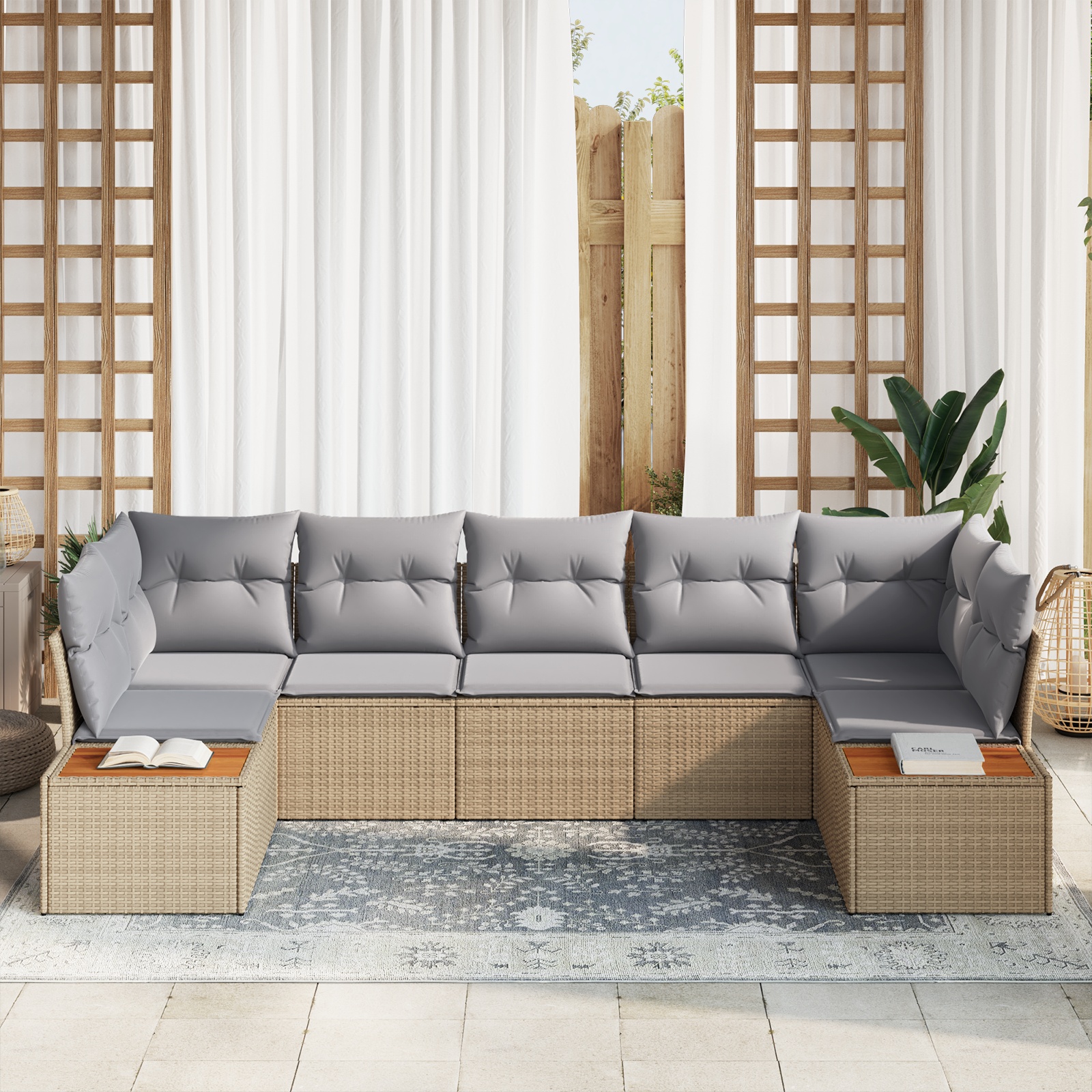 3356830 3 Set de canapele pentru grădină 7 pcs bej și gri deschis Set de canapele pentru grădină 7 pcs bej și gri deschis - imagine 3