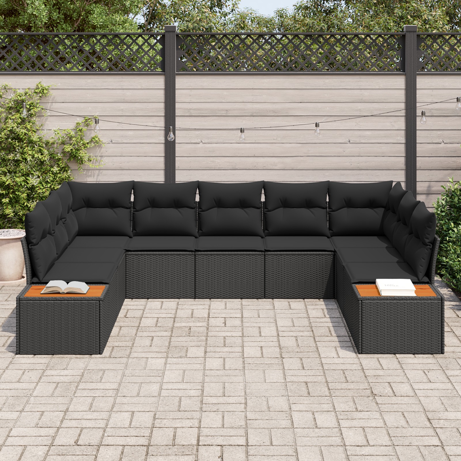 3356833 3 Set de canapele pentru grădină 5 pcs Negru 289 x 209 x 85 cm Set de canapele pentru grădină 5 pcs Negru 289 x 209 x 85 cm - imagine 3
