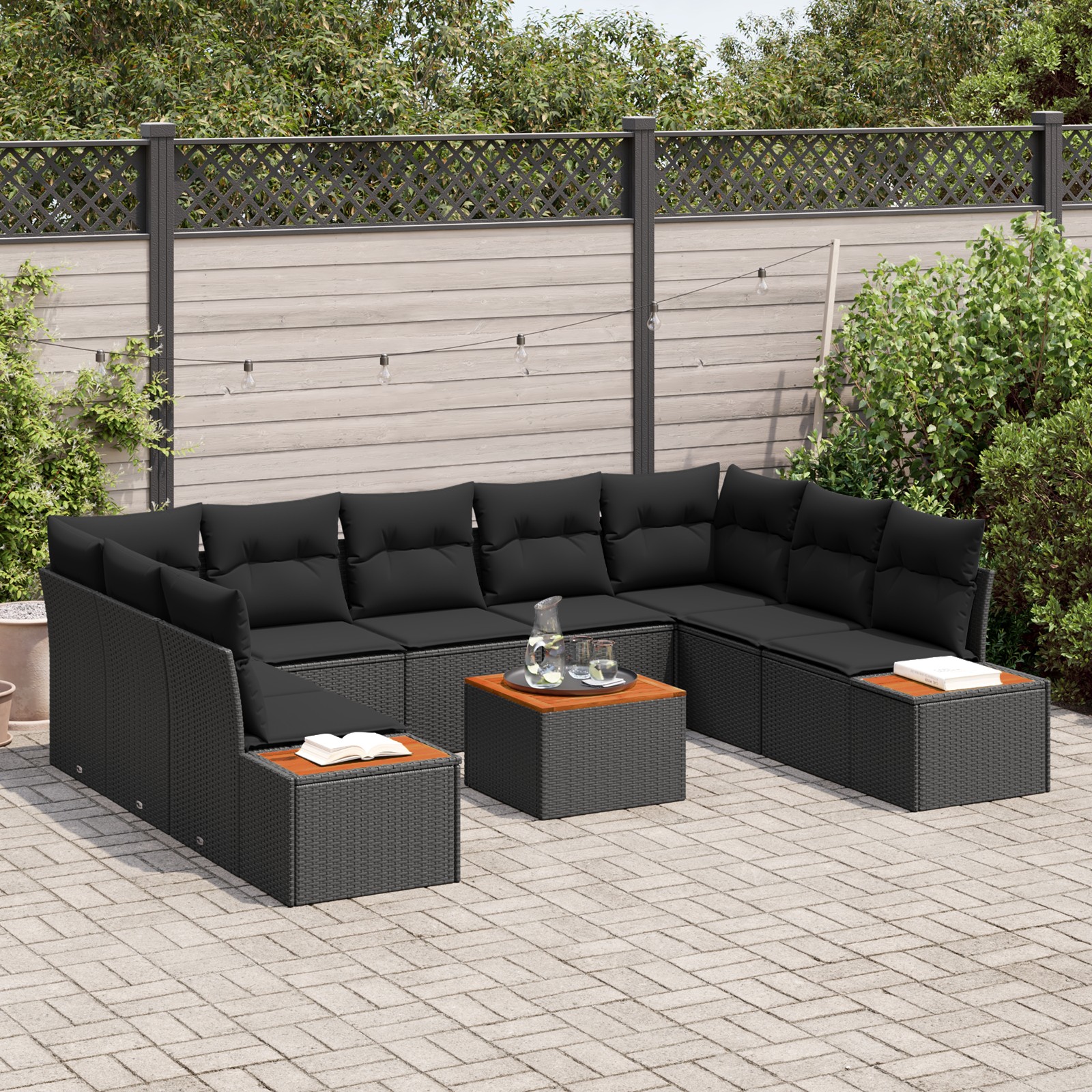 3356838 3 Set de canapele pentru grădină 6 pcs Negru 289 x 209 x 85 cm Set de canapele pentru grădină 6 pcs Negru 289 x 209 x 85 cm - imagine 3
