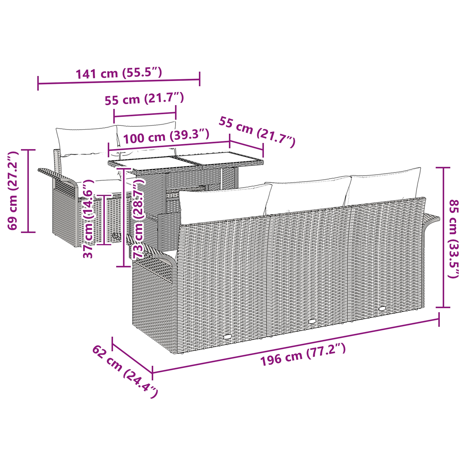 3356931 13 Set de canapele pentru grădină cu pernă 6 pcs Maro Rattan poli Set de canapele pentru grădină cu pernă 6 pcs Maro Rattan poli - imagine 13