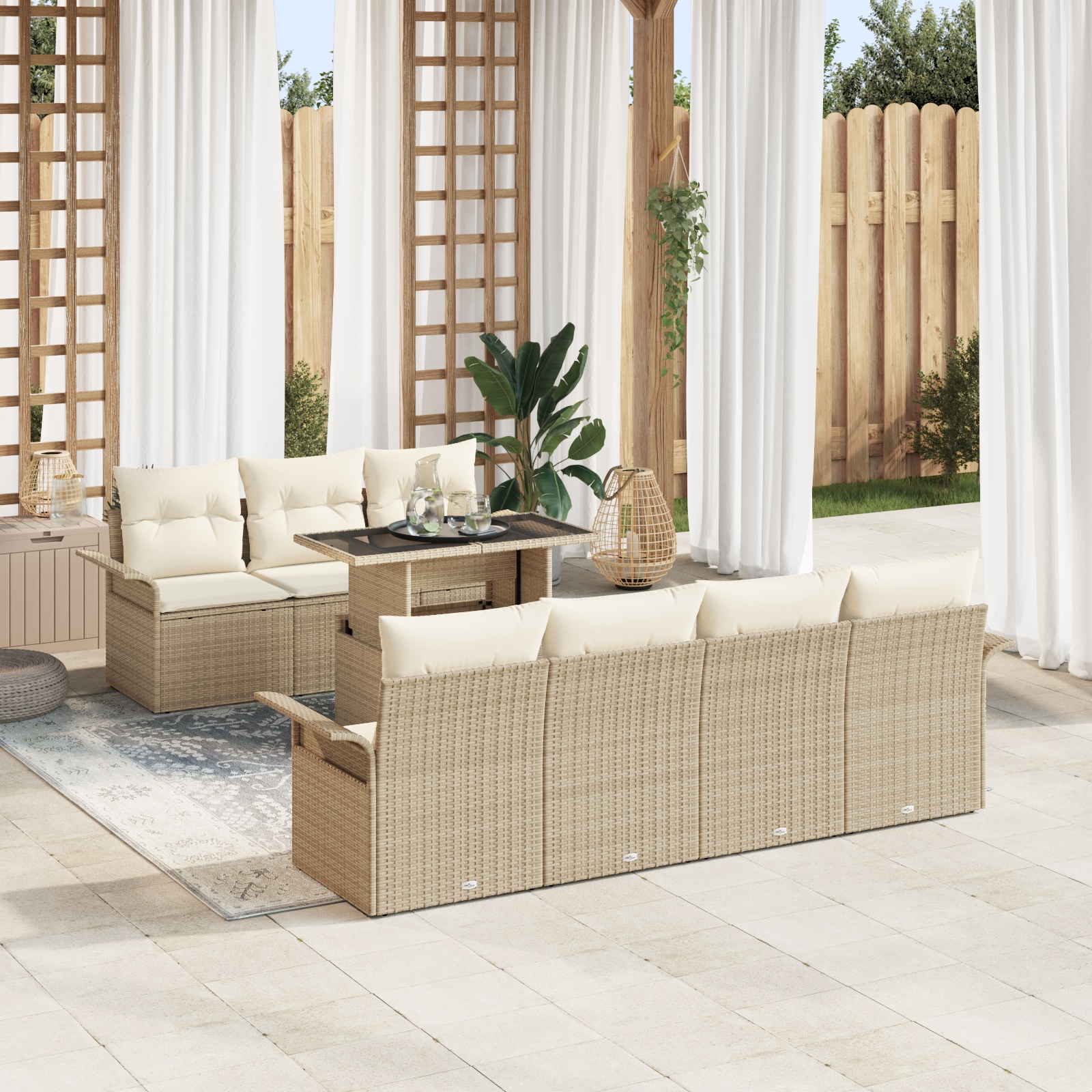 3356964 1 Set de canapele pentru grădină cu pernă 8 pcs Bej Rattan poli Set de canapele pentru grădină cu pernă 8 pcs Bej Rattan poli