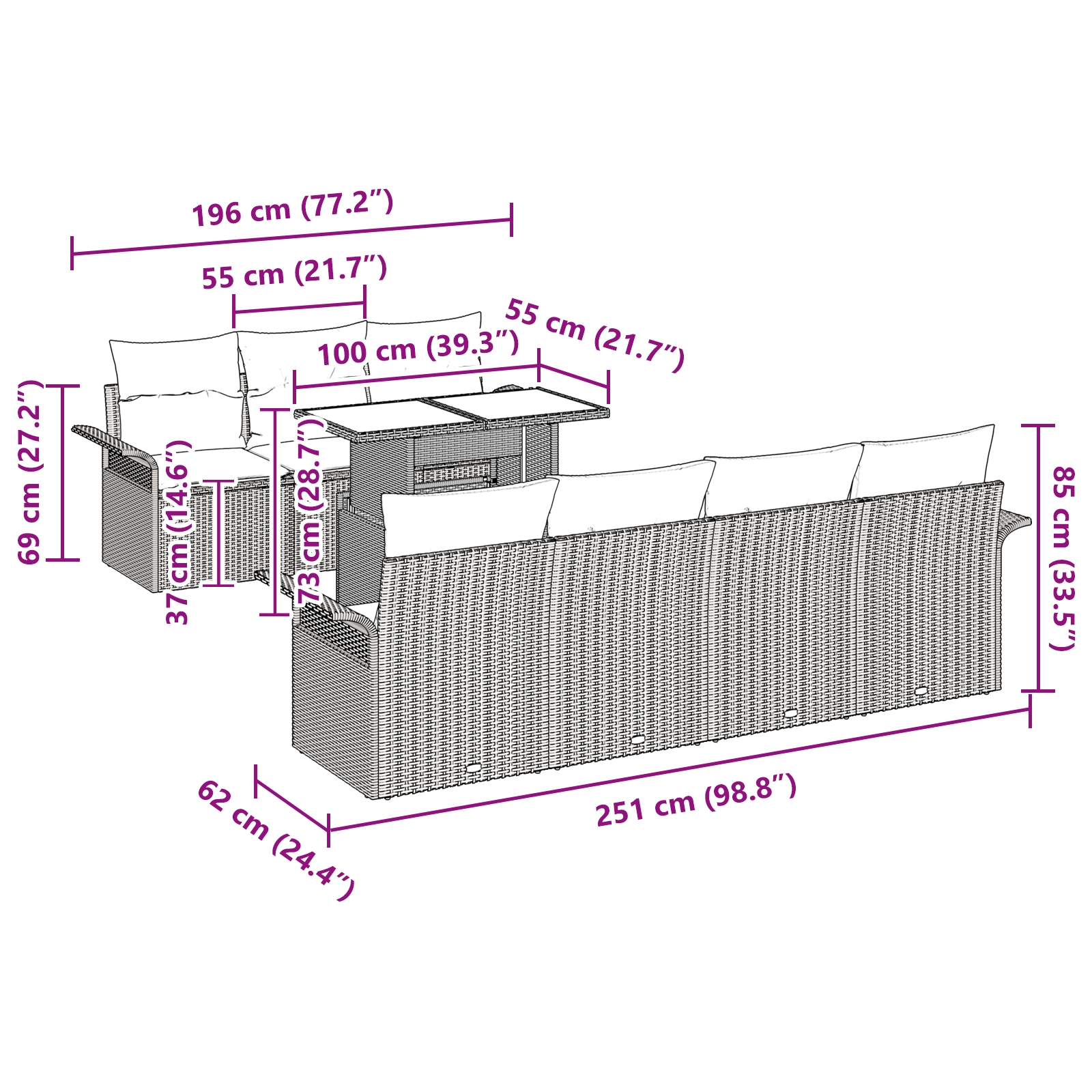 3356964 13 Set de canapele pentru grădină cu pernă 8 pcs Bej Rattan poli Set de canapele pentru grădină cu pernă 8 pcs Bej Rattan poli - imagine 13