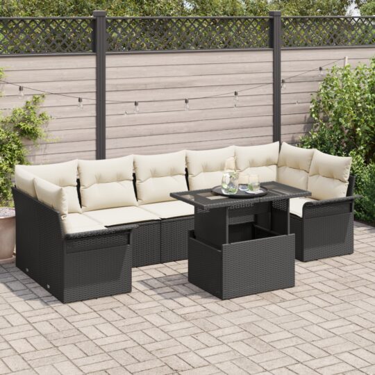 Set de canapele pentru grădină cu pernă 8 pcs Negru Rattan poli