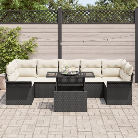 3356970 3 Set de canapele pentru grădină cu pernă 8 pcs Negru Rattan poli 3356970 3