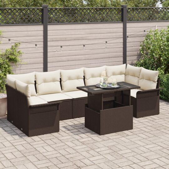 Set de canapele pentru grădină cu pernă 8 pcs Maro Rattan poli