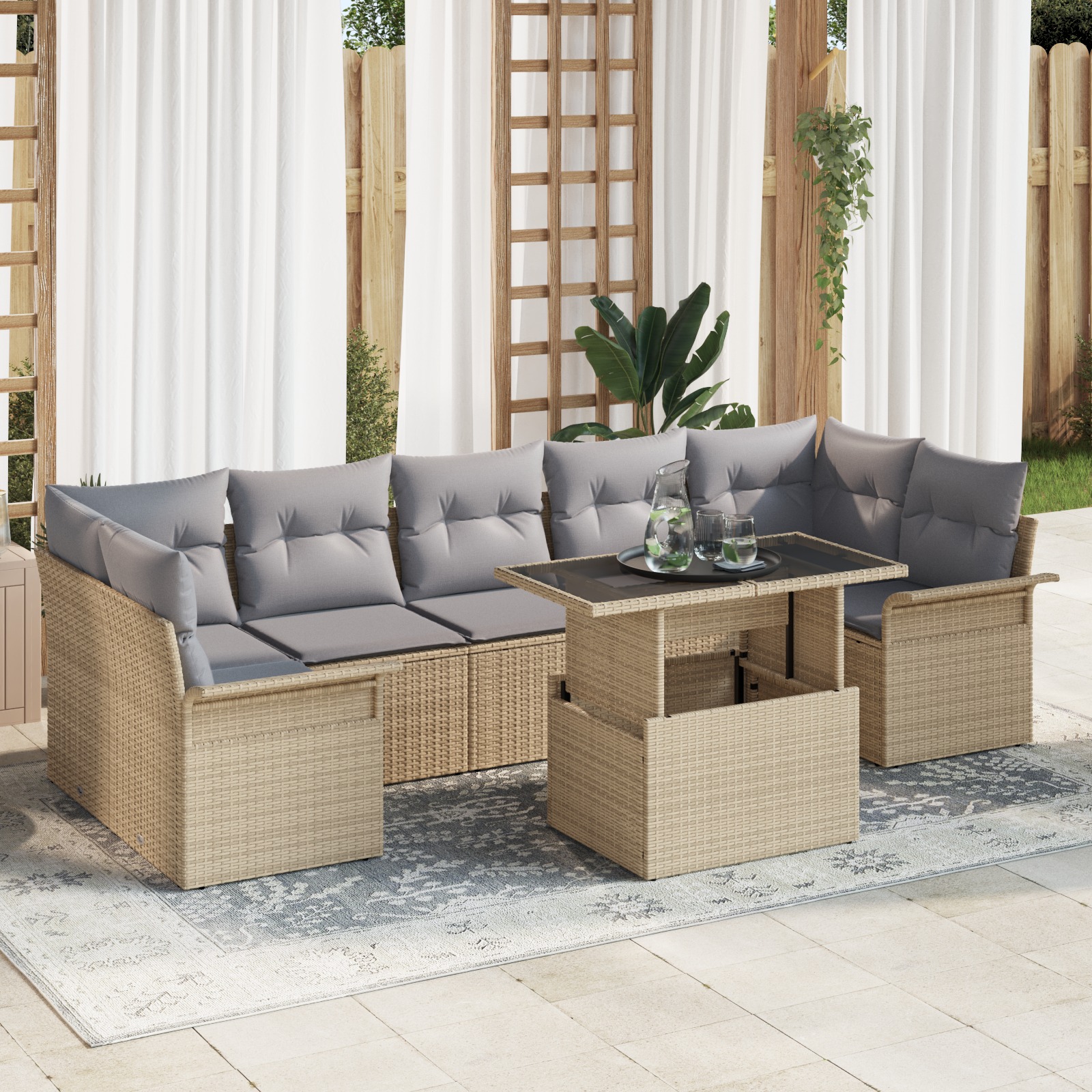 3356973 1 Set de canapele pentru grădină cu pernă 8 pcs Bej Rattan poli Set de canapele pentru grădină cu pernă 8 pcs Bej Rattan poli