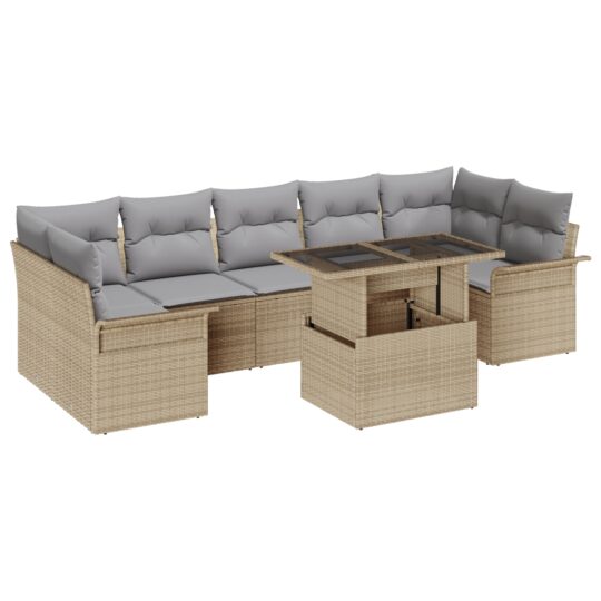 Alternative view of Set de canapele pentru grădină cu pernă 8 pcs Bej Rattan poli