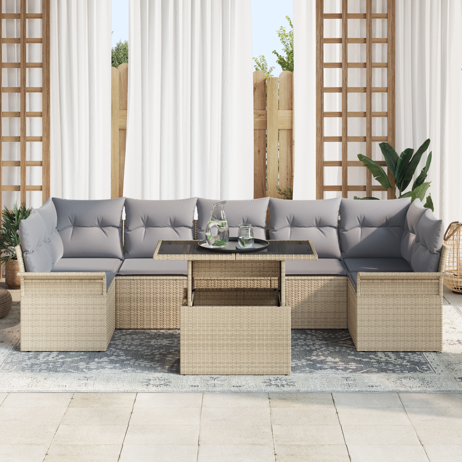 3356973 3 Set de canapele pentru grădină cu pernă 8 pcs Bej Rattan poli Set de canapele pentru grădină cu pernă 8 pcs Bej Rattan poli - imagine 3