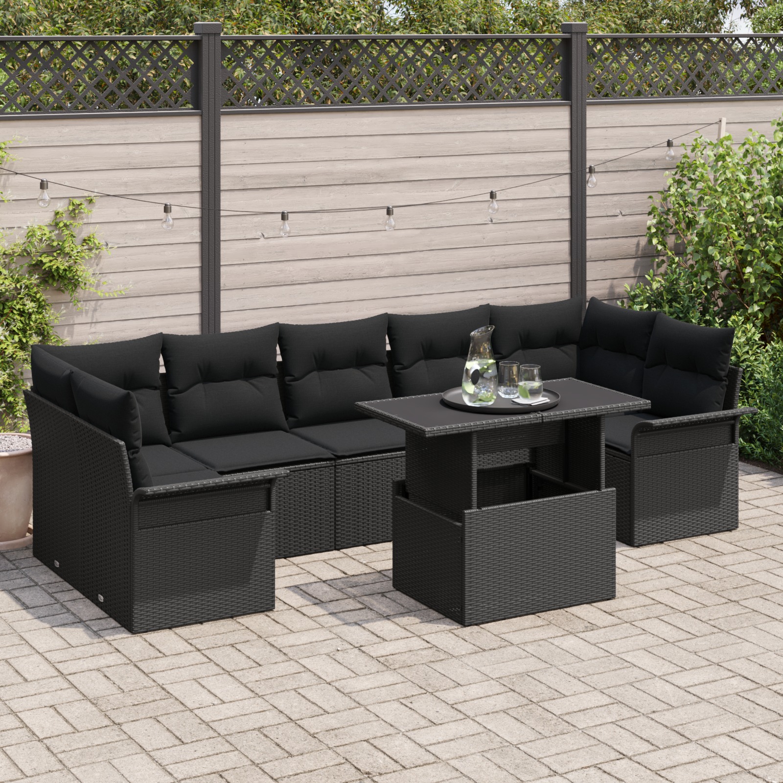 3356976 1 Set de canapele pentru grădină cu pernă 8 pcs Negru Rattan poli Set de canapele pentru grădină cu pernă 8 pcs Negru Rattan poli
