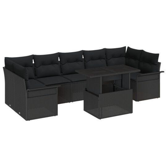 Alternative view of Set de canapele pentru grădină cu pernă 8 pcs Negru Rattan poli