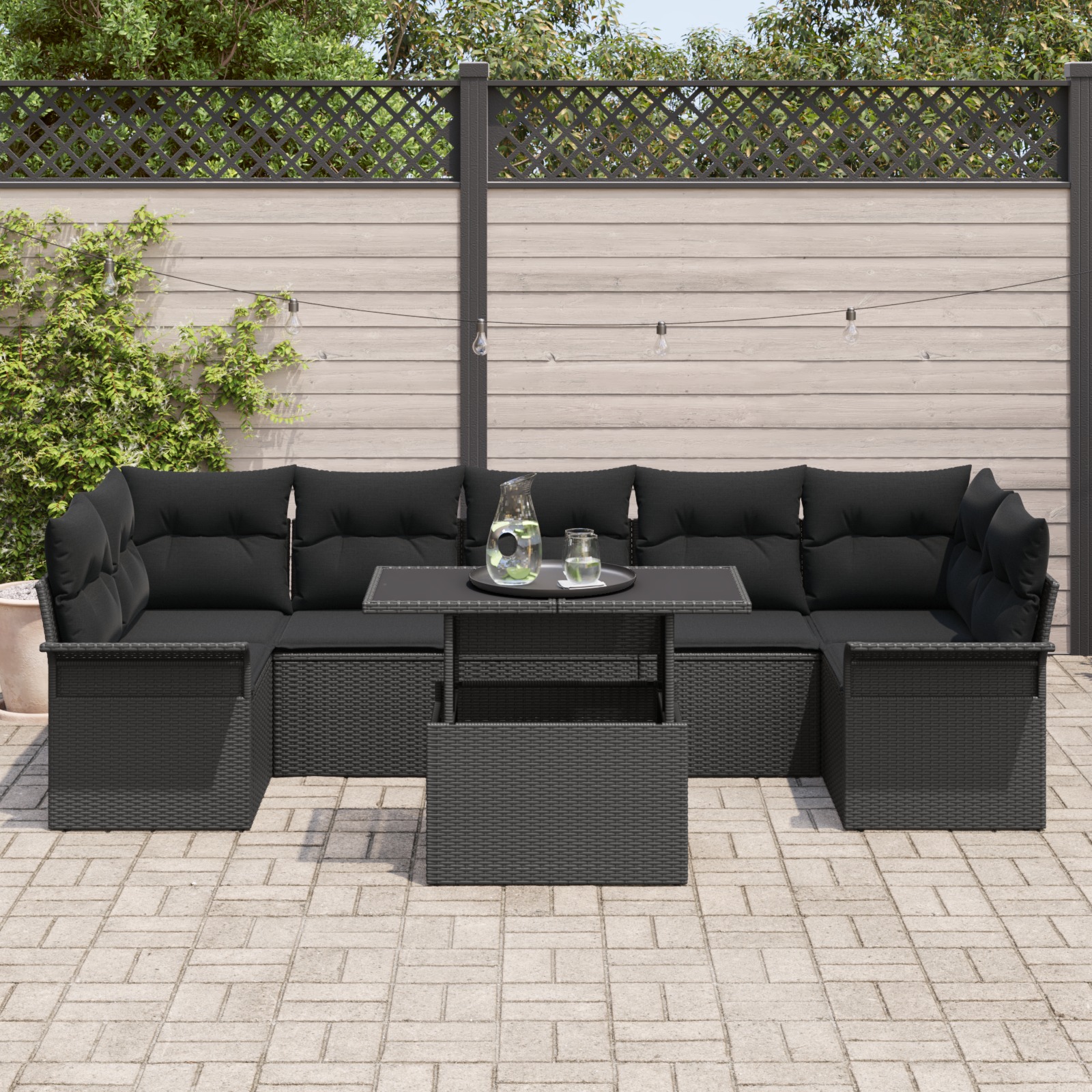 3356976 3 Set de canapele pentru grădină cu pernă 8 pcs Negru Rattan poli Set de canapele pentru grădină cu pernă 8 pcs Negru Rattan poli - imagine 3