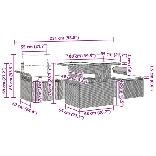 3357001 7 Set de canapele pentru grădină cu pernă 6 pcs Maro Rattan poli 3357001 7