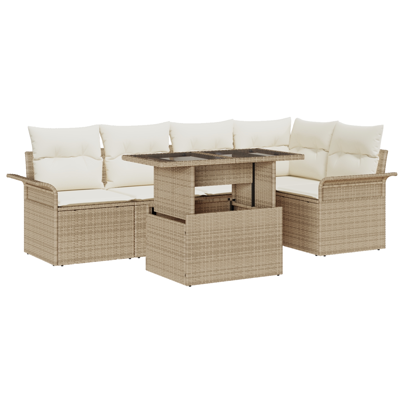 3357024 1 Set de canapele pentru grădină cu pernă 6 pcs Bej Rattan poli Set de canapele pentru grădină cu pernă 6 pcs Bej Rattan poli