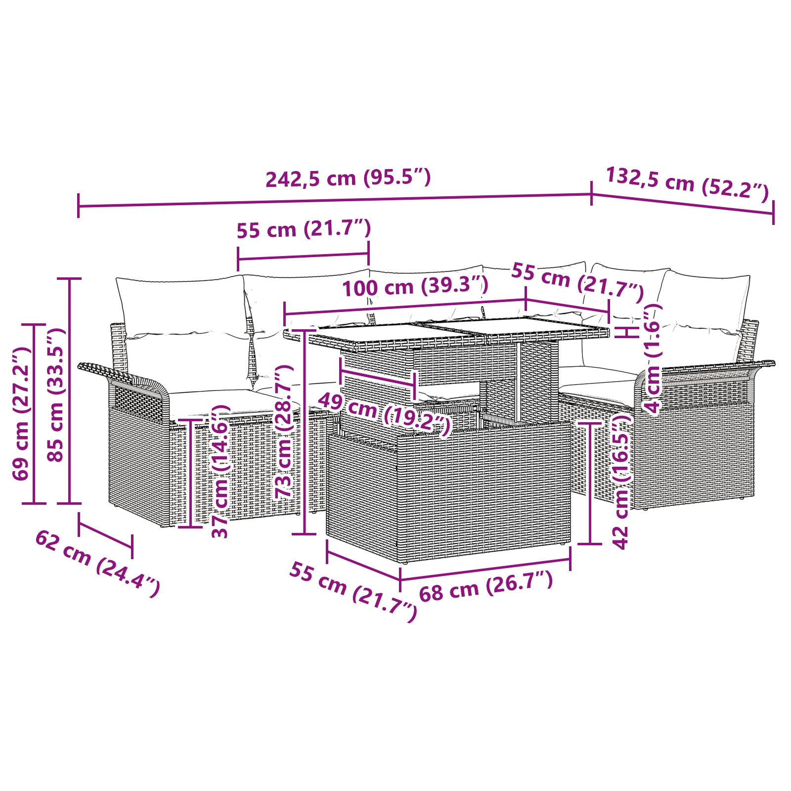 3357024 7 Set de canapele pentru grădină cu pernă 6 pcs Bej Rattan poli Set de canapele pentru grădină cu pernă 6 pcs Bej Rattan poli - imagine 7