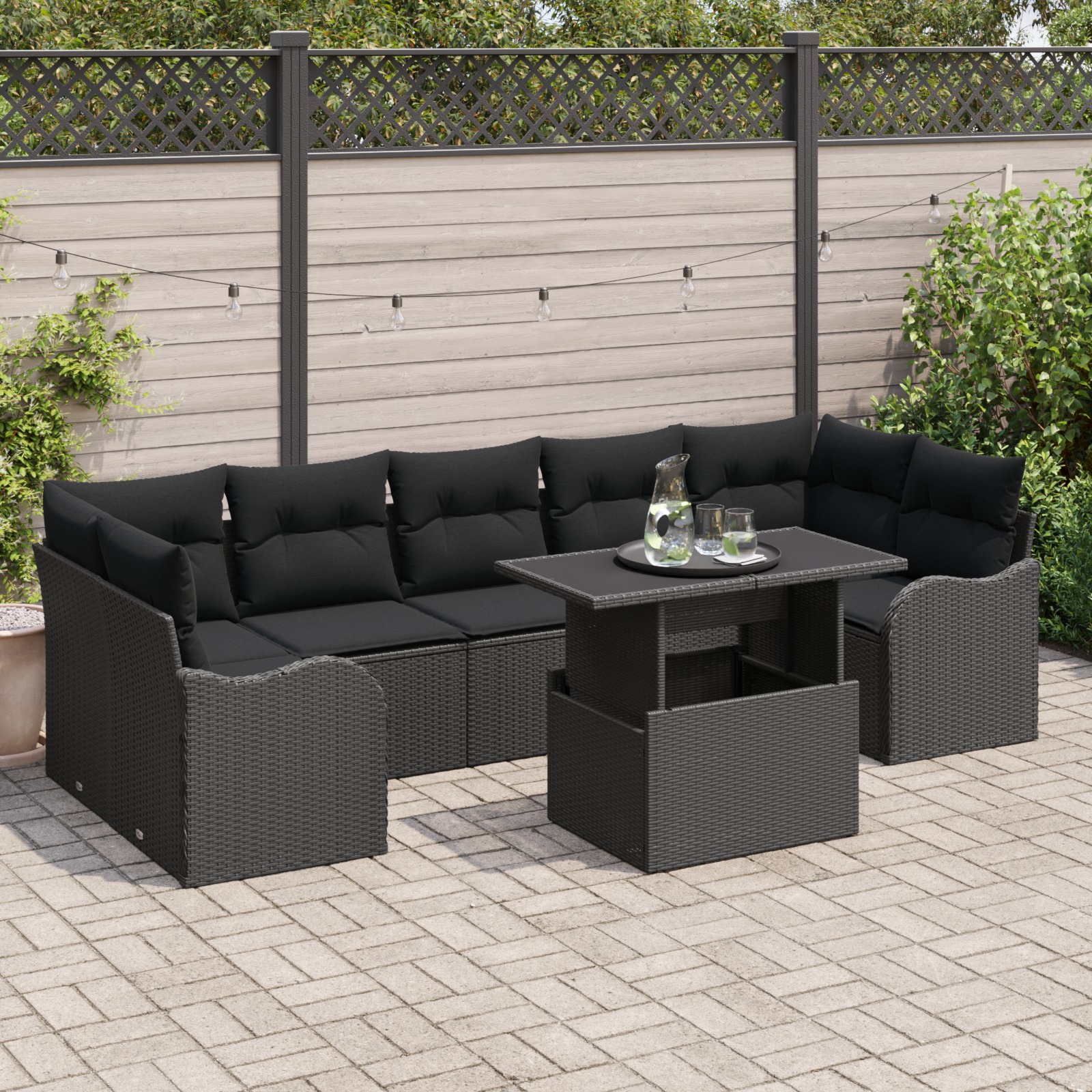 3357156 1 Set de canapele pentru grădină 8 pcs Negru 100 x 55 x 73 cm Set de canapele pentru grădină 8 pcs Negru 100 x 55 x 73 cm