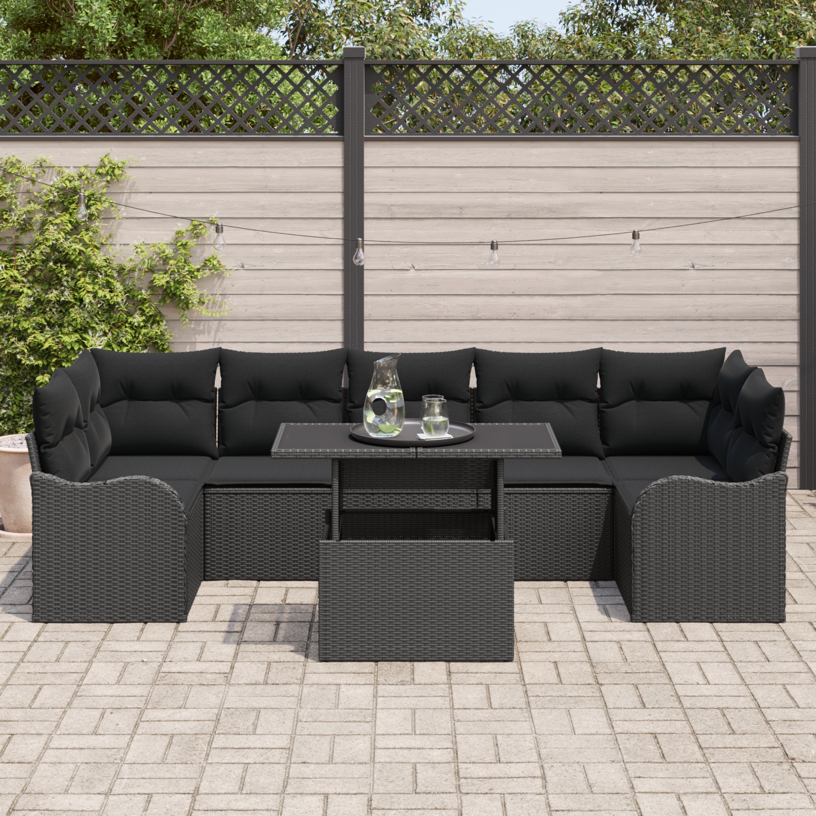 3357156 3 Set de canapele pentru grădină 8 pcs Negru 100 x 55 x 73 cm Set de canapele pentru grădină 8 pcs Negru 100 x 55 x 73 cm - imagine 3