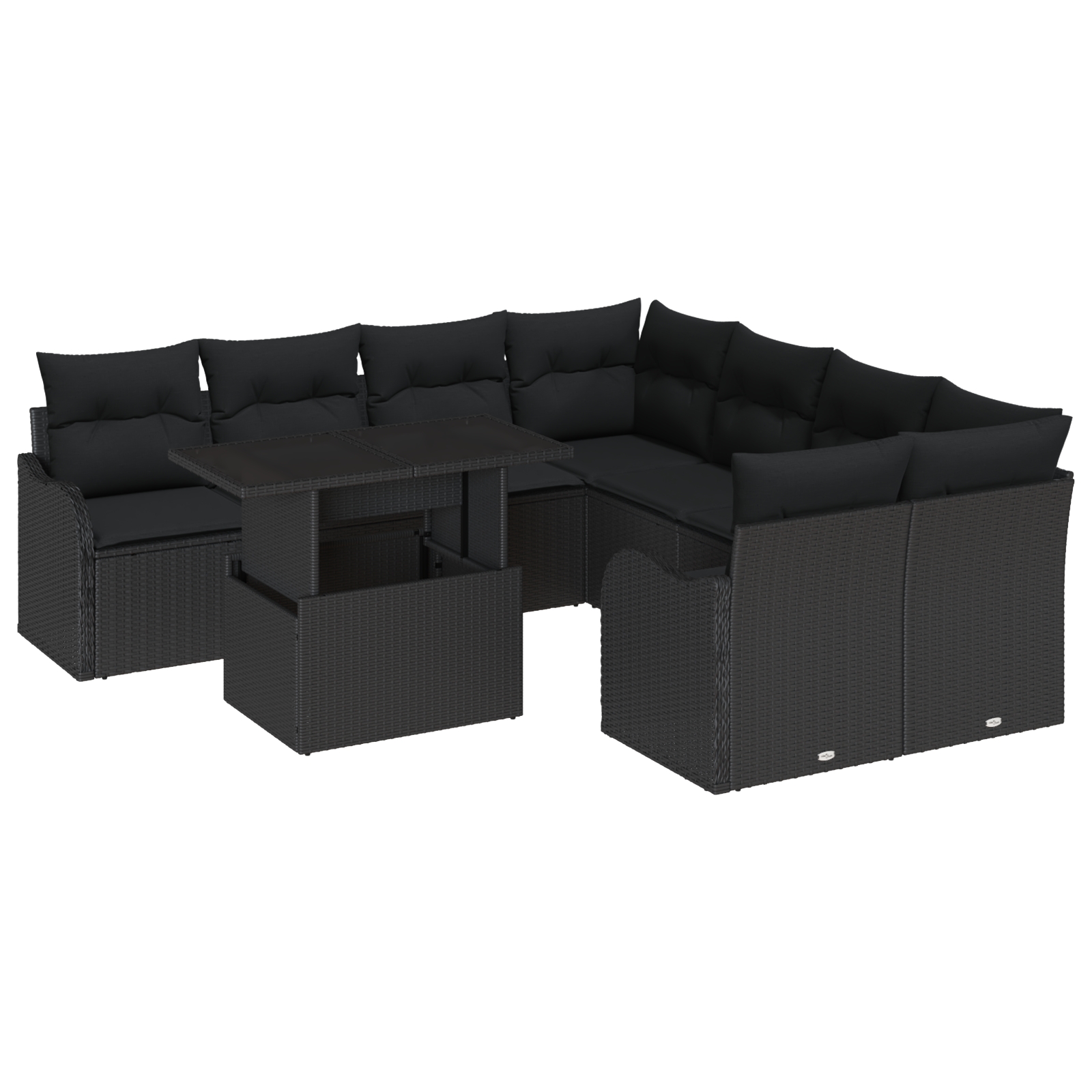 3357176 2 Set de canapele pentru grădină 9 pcs Negru 100 x 55 x 73 cm Set de canapele pentru grădină 9 pcs Negru 100 x 55 x 73 cm - imagine 2