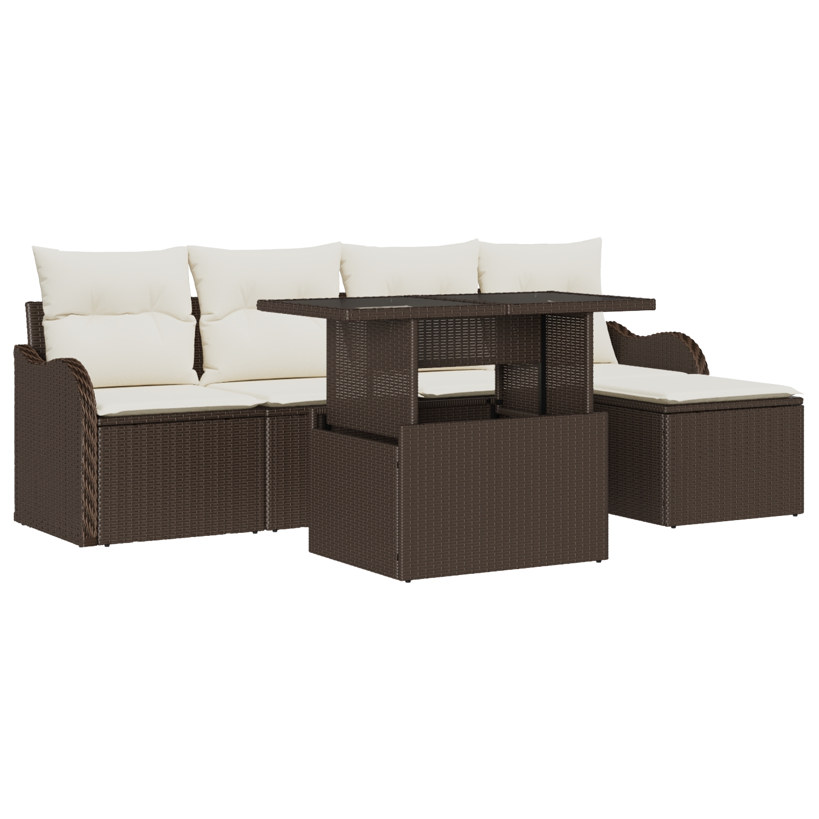 3357181 2 Set de canapele pentru grădină cu pernă 6 pcs Maro Rattan poli Set de canapele pentru grădină cu pernă 6 pcs Maro Rattan poli - imagine 2