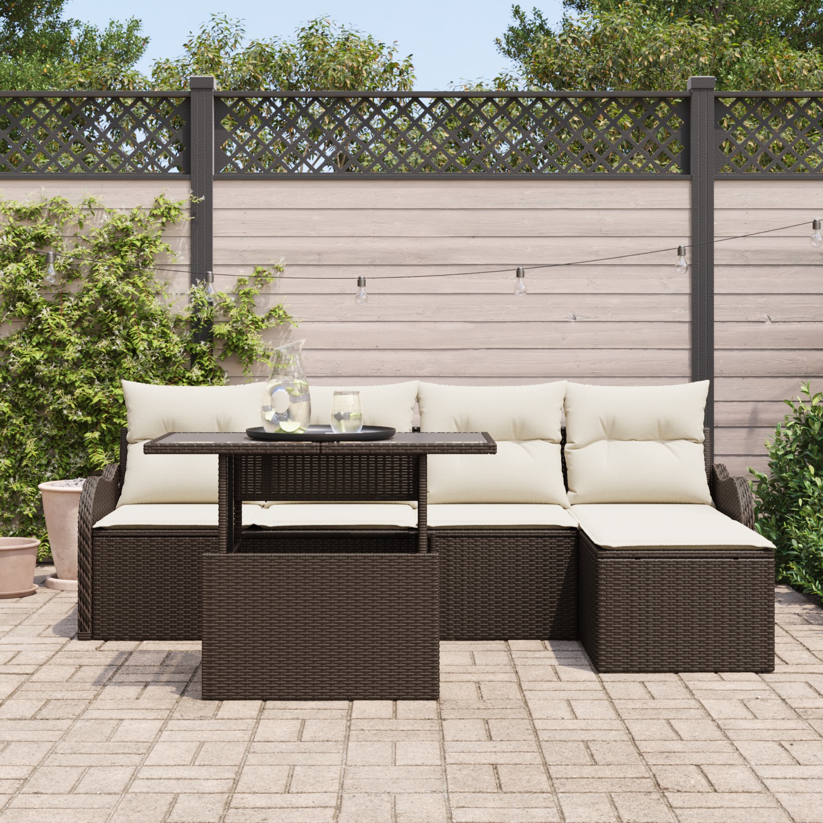 3357181 3 Set de canapele pentru grădină cu pernă 6 pcs Maro Rattan poli Set de canapele pentru grădină cu pernă 6 pcs Maro Rattan poli - imagine 3