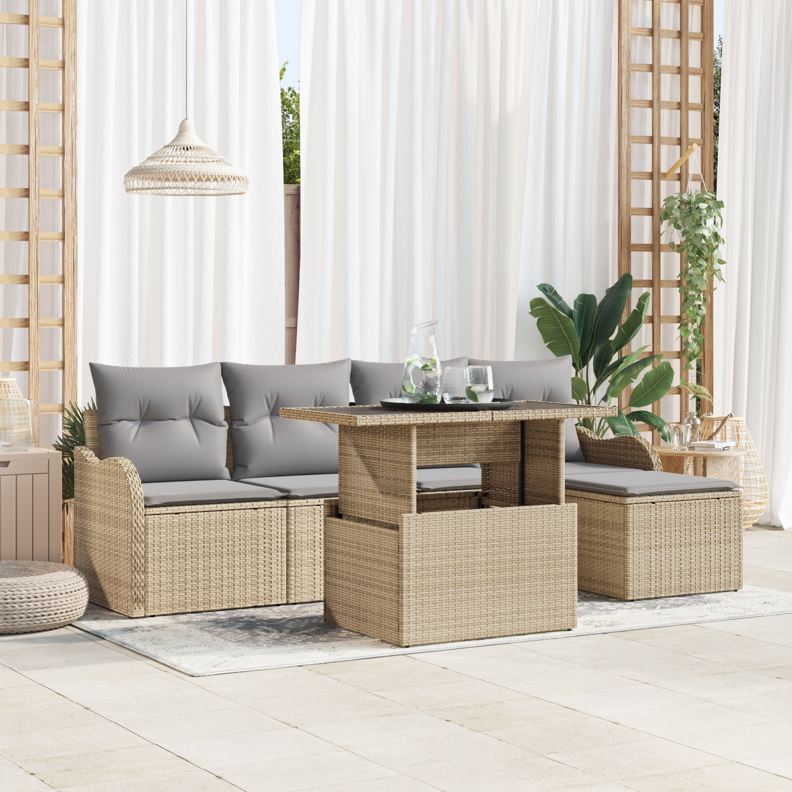 3357183 1 Set de canapele pentru grădină cu pernă 6 pcs Bej Rattan poli Set de canapele pentru grădină cu pernă 6 pcs Bej Rattan poli