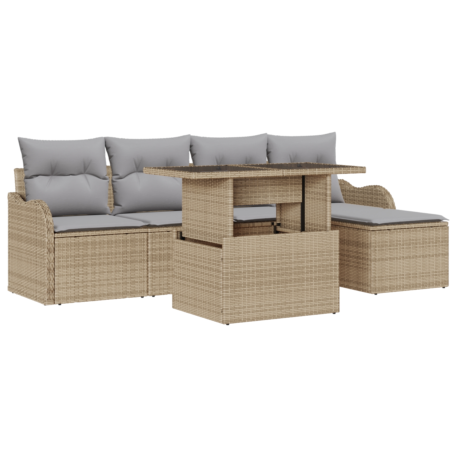 3357183 2 Set de canapele pentru grădină cu pernă 6 pcs Bej Rattan poli Set de canapele pentru grădină cu pernă 6 pcs Bej Rattan poli - imagine 2
