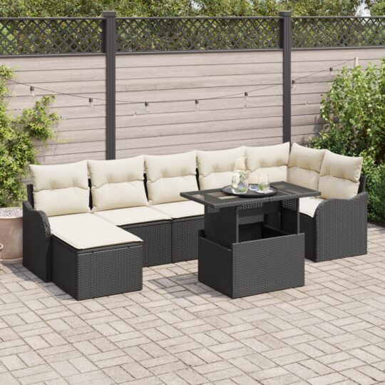 Set de canapele pentru grădină cu pernă 8 pcs Negru Rattan poli