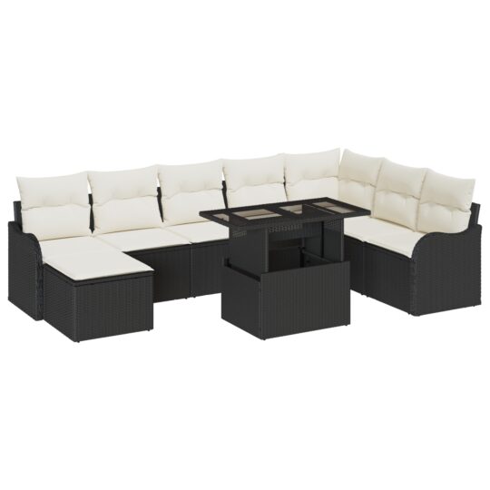 Alternative view of Set de canapele pentru grădină cu pernă 9 pcs Negru Rattan poli
