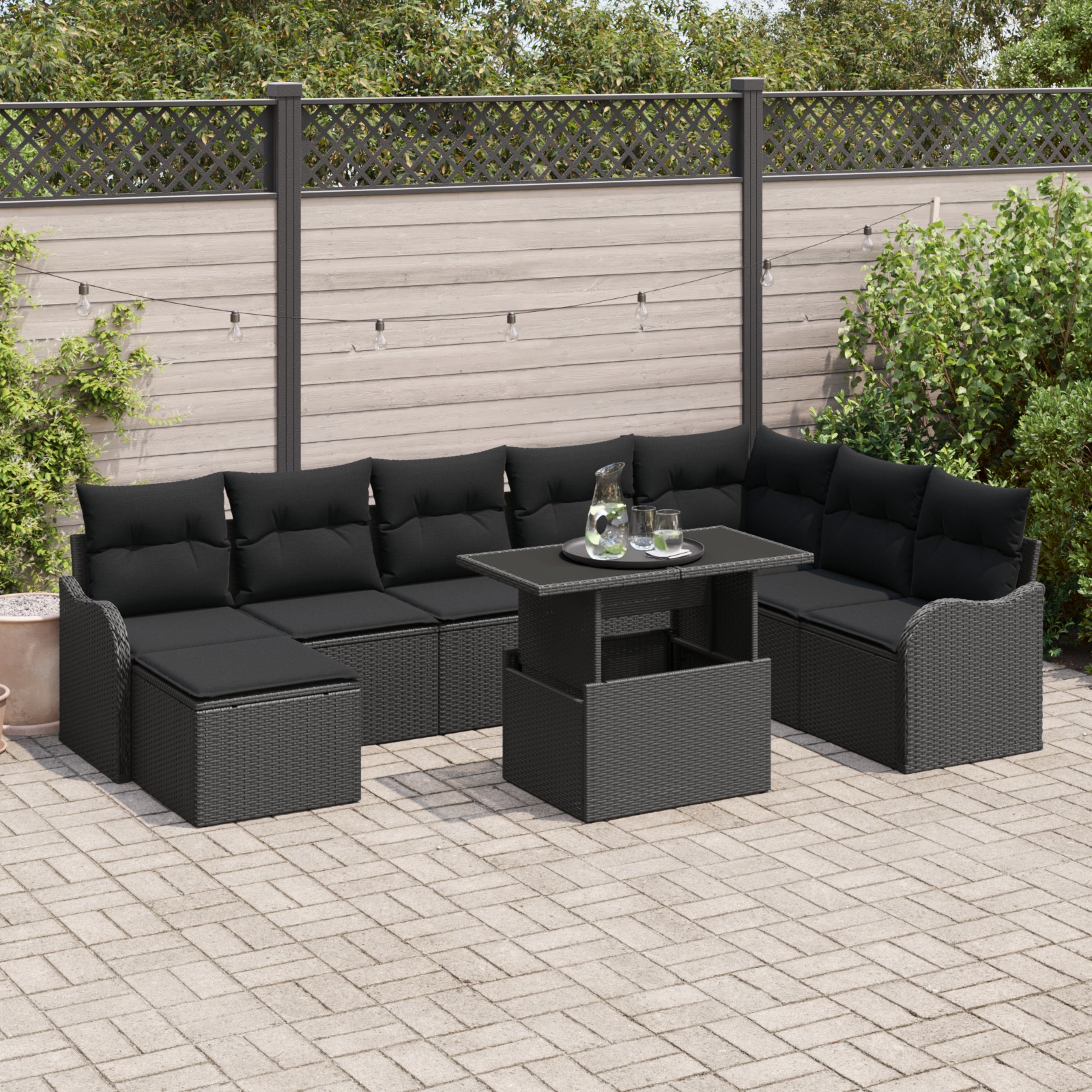 3357256 1 Set de canapele pentru grădină cu pernă 9 pcs Negru Rattan poli Set de canapele pentru grădină cu pernă 9 pcs Negru Rattan poli