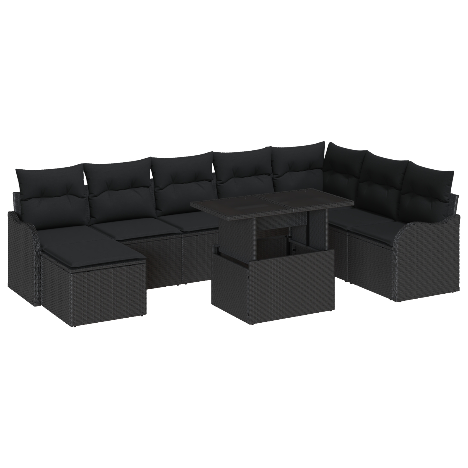 3357256 2 Set de canapele pentru grădină cu pernă 9 pcs Negru Rattan poli Set de canapele pentru grădină cu pernă 9 pcs Negru Rattan poli - imagine 2