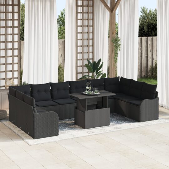 Set de canapele pentru grădină 11 pcs Negru 100 x 55 x 73 cm