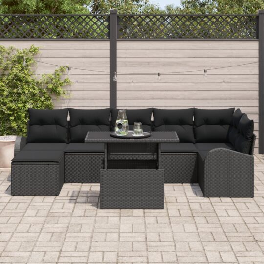 3357426 3 Set de canapele pentru grădină 8 pcs Negru Rattan poli 3357426 3