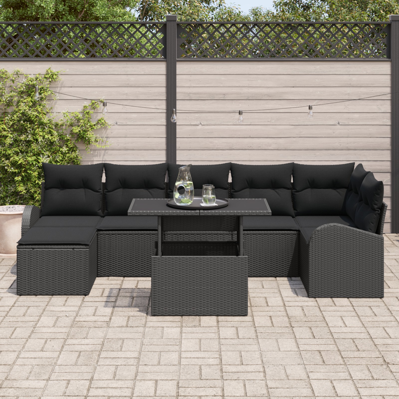 3357426 3 Set de canapele pentru grădină 8 pcs Negru Rattan poli Set de canapele pentru grădină 8 pcs Negru Rattan poli - imagine 3