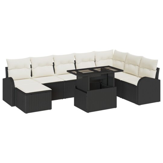3357430 2 Set de canapele pentru grădină 9 pcs Negru Rattan poli 3357430 2
