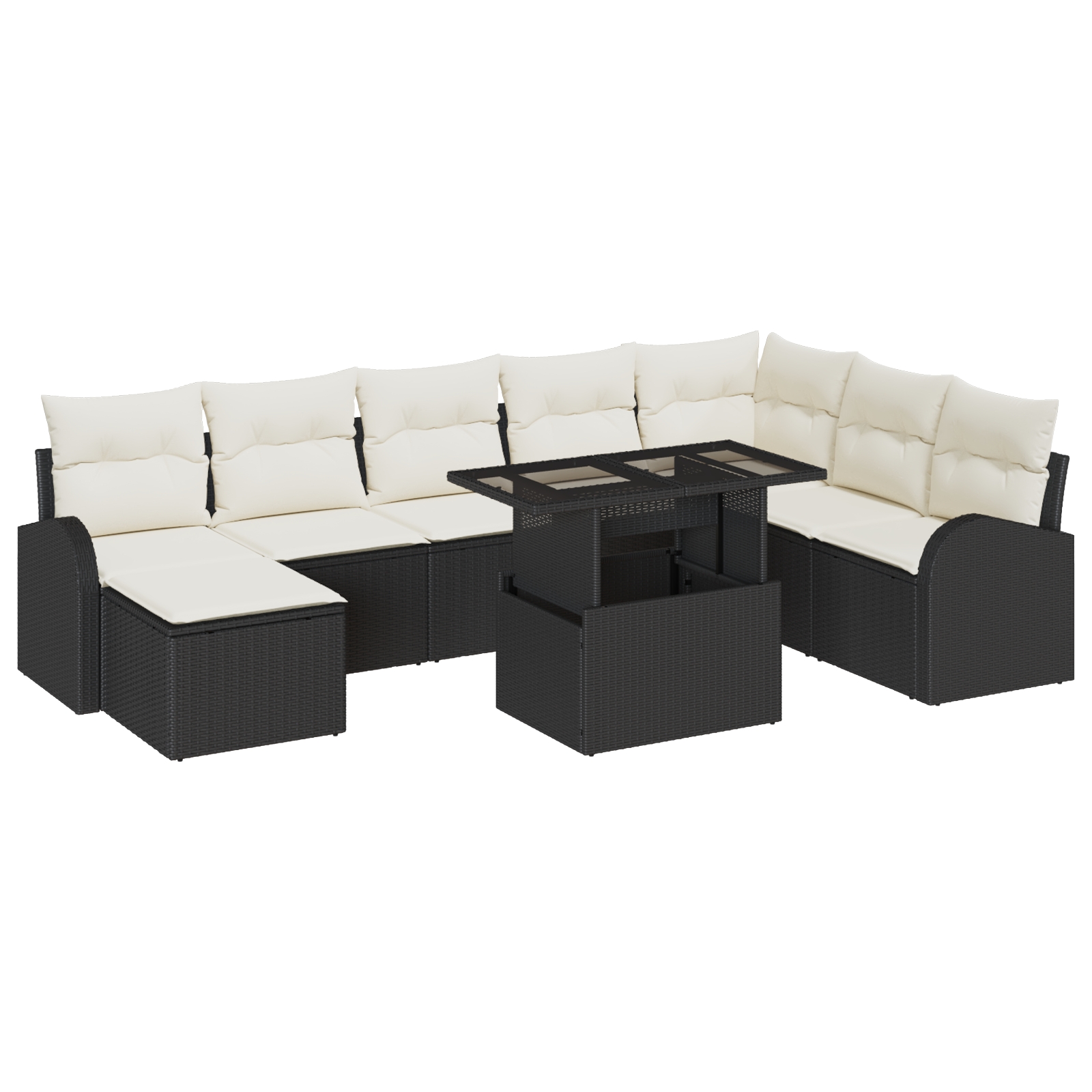 3357430 2 Set de canapele pentru grădină 9 pcs Negru Rattan poli Set de canapele pentru grădină 9 pcs Negru Rattan poli - imagine 2
