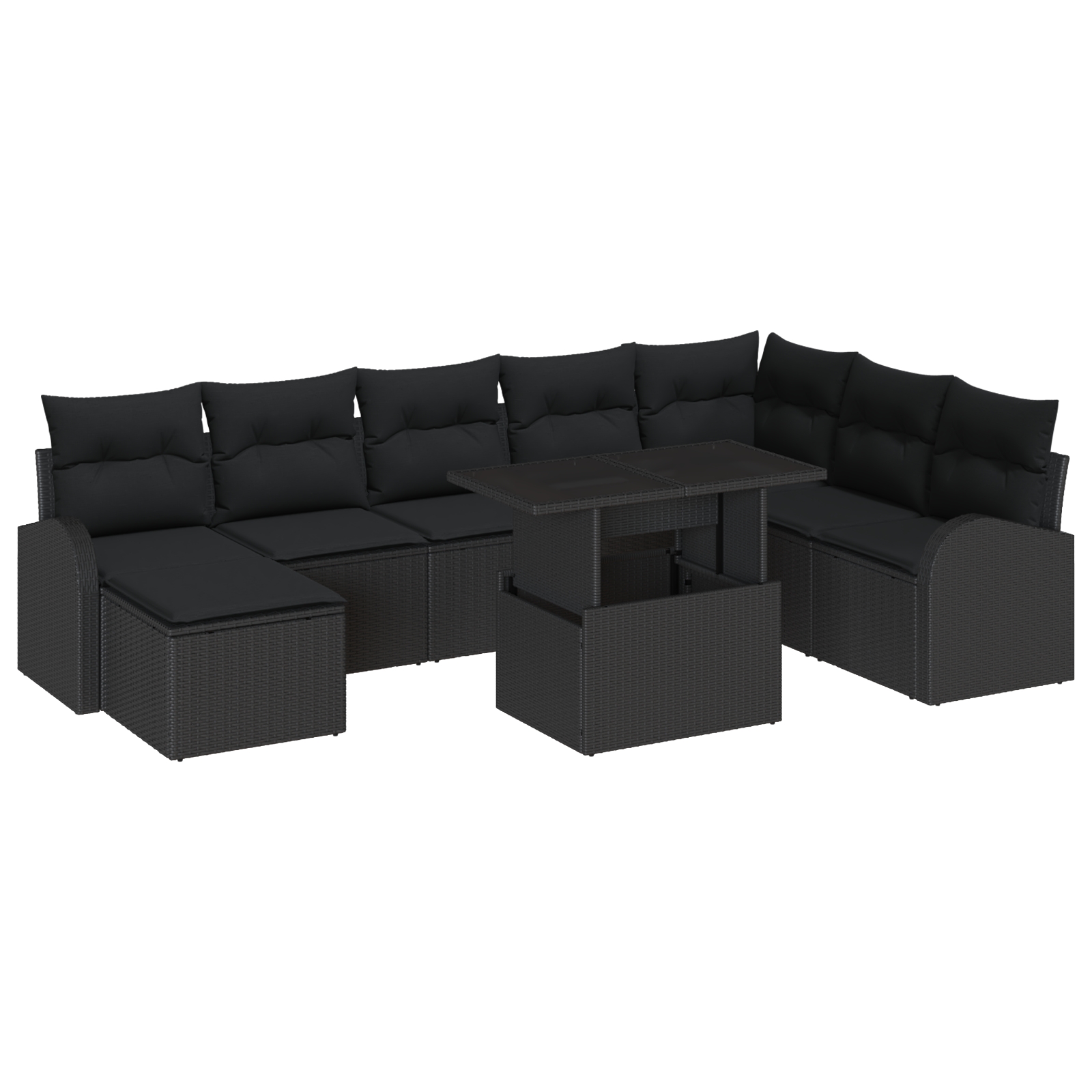 3357436 2 Set de canapele pentru grădină 9 pcs Negru Rattan poli Set de canapele pentru grădină 9 pcs Negru Rattan poli - imagine 2