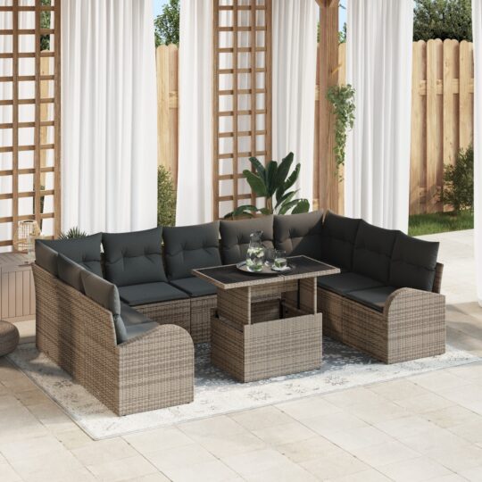 Set de canapele pentru grădină 10 pcs Gri Rattan poli