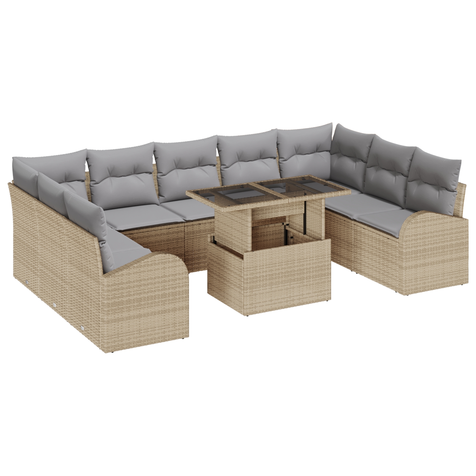 3357443 2 Set de canapele pentru grădină 10 pcs Bej Rattan poli Set de canapele pentru grădină 10 pcs Bej Rattan poli - imagine 2