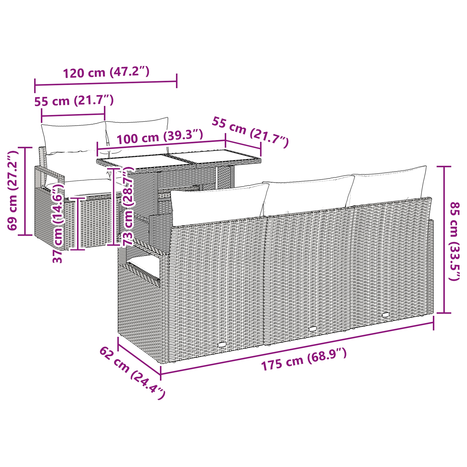 3357471 13 Set de canapele pentru grădină 6 pcs Maro Rattan poli Set de canapele pentru grădină 6 pcs Maro Rattan poli - imagine 13