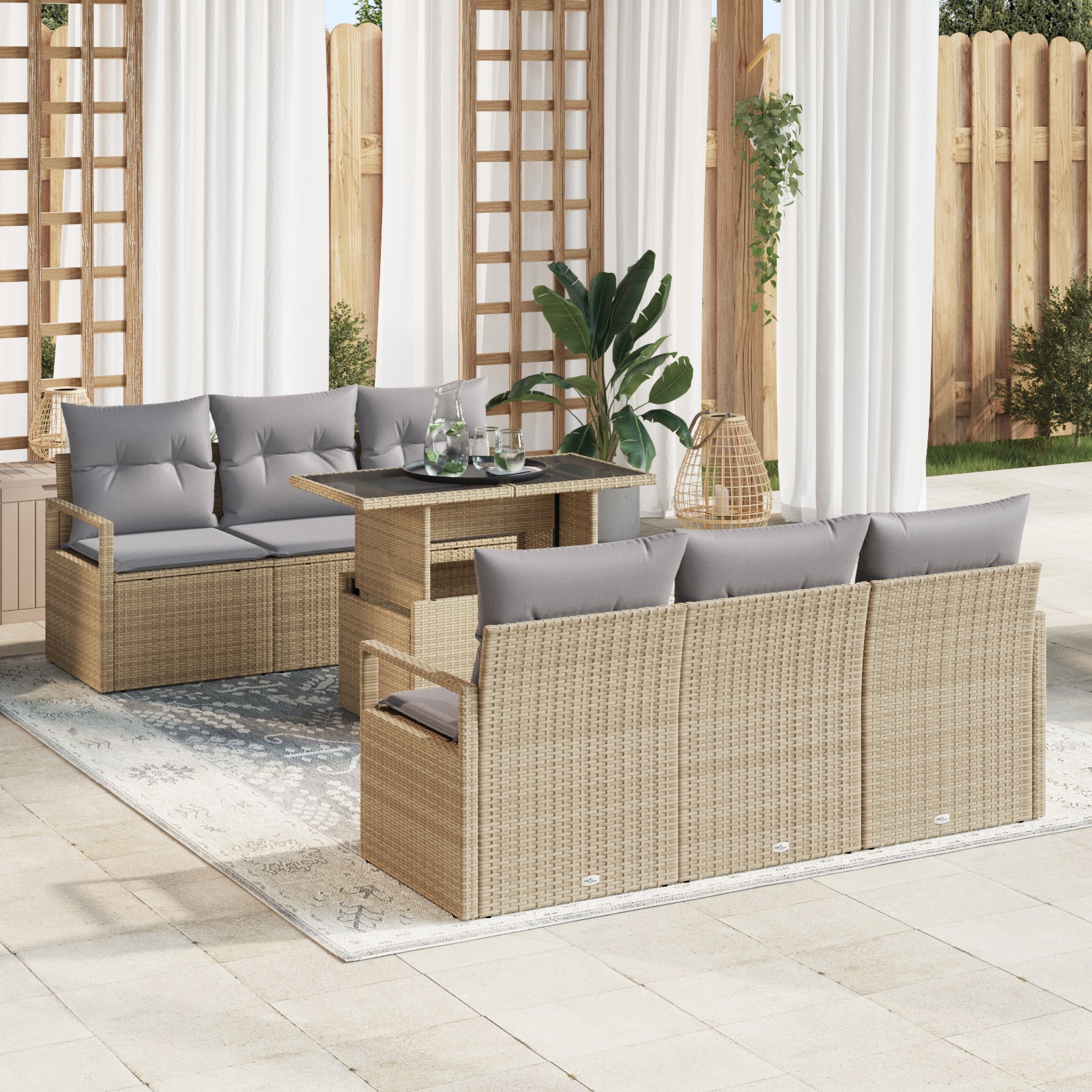 3357483 1 Set de canapele pentru grădină 7 pcs Bej Rattan poli Set de canapele pentru grădină 7 pcs Bej Rattan poli