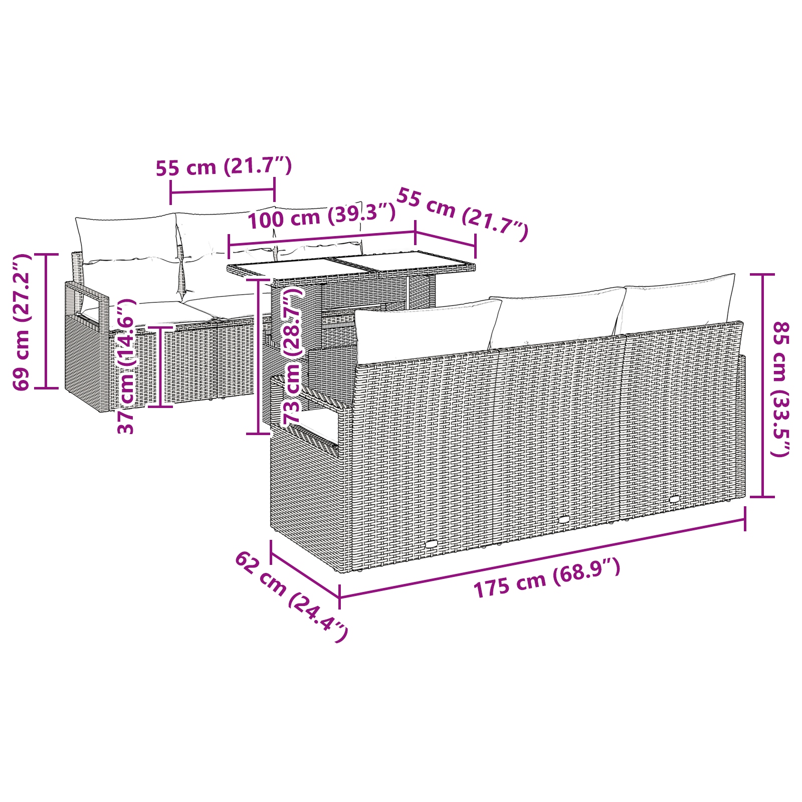 3357483 13 Set de canapele pentru grădină 7 pcs Bej Rattan poli Set de canapele pentru grădină 7 pcs Bej Rattan poli - imagine 13