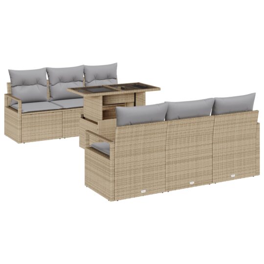 Alternative view of Set de canapele pentru grădină 7 pcs Bej Rattan poli