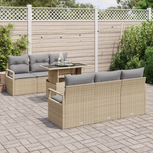 3357483 3 Set de canapele pentru grădină 7 pcs Bej Rattan poli 3357483 3