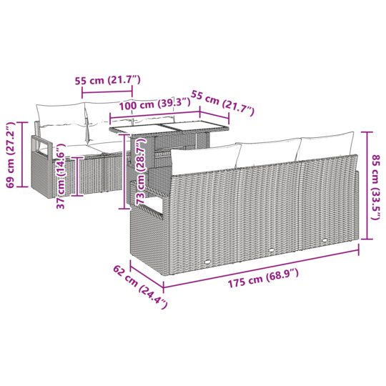 3357485 13 Set de canapele pentru grădină 7 pcs Gri deschis Rattan poli 3357485 13